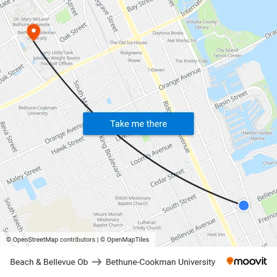 Beach & Bellevue Ob to Bethune-Cookman University map