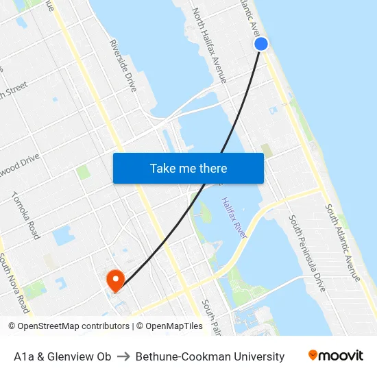 A1a & Glenview Ob to Bethune-Cookman University map