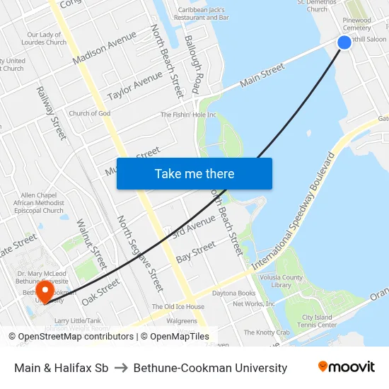 Main & Halifax Sb to Bethune-Cookman University map