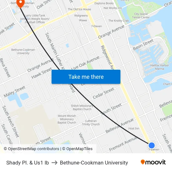 Shady Pl. & Us1 Ib to Bethune-Cookman University map