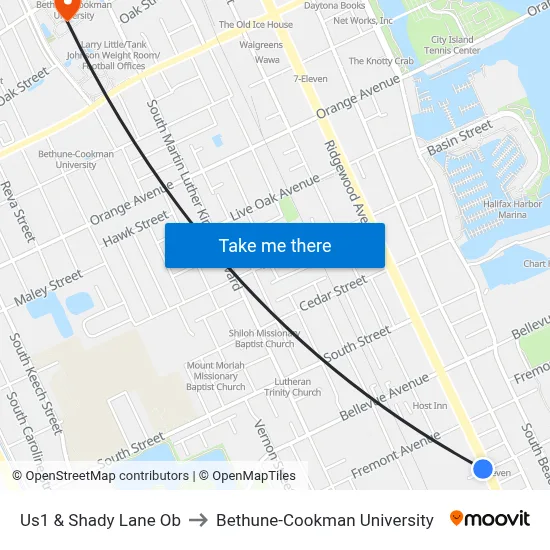 Us1 & Shady Lane Ob to Bethune-Cookman University map