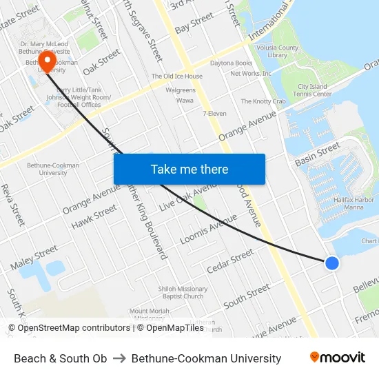 Beach & South Ob to Bethune-Cookman University map