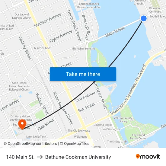 140 Main St. to Bethune-Cookman University map