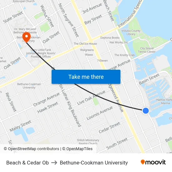 Beach & Cedar Ob to Bethune-Cookman University map
