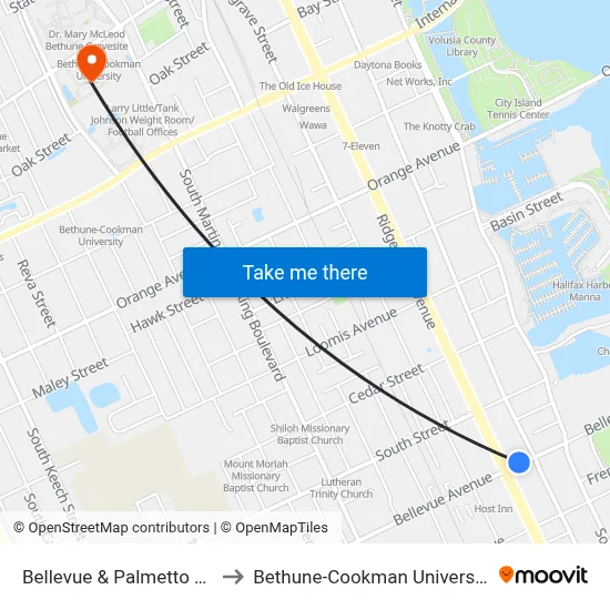 Bellevue & Palmetto Ob to Bethune-Cookman University map