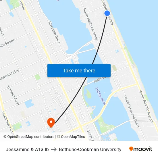 Jessamine & A1a Ib to Bethune-Cookman University map