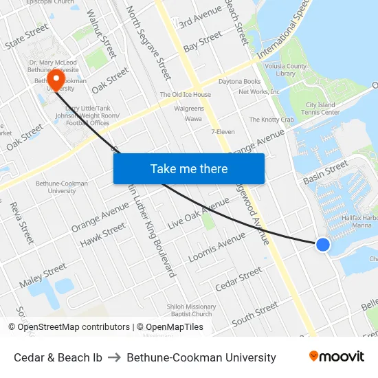 Cedar & Beach Ib to Bethune-Cookman University map