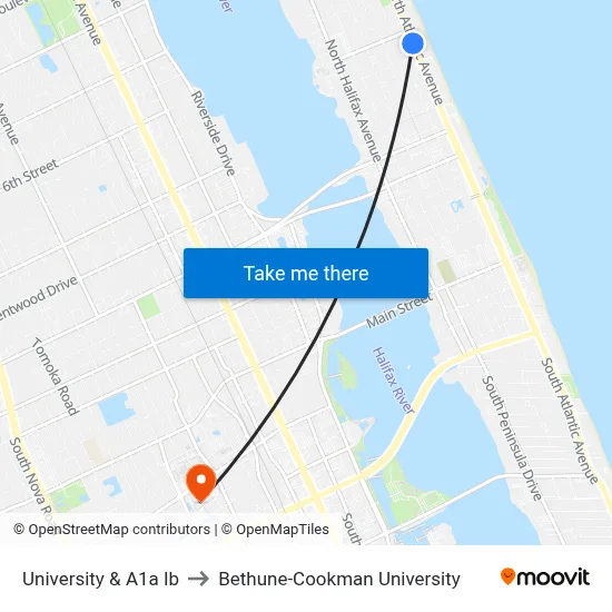 University & A1a Ib to Bethune-Cookman University map