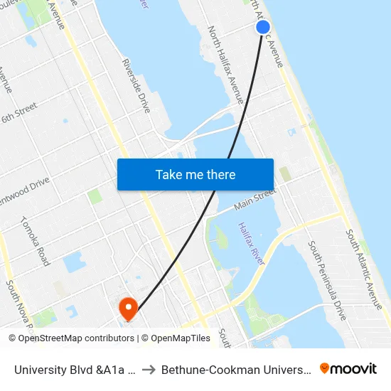 University Blvd &A1a Ib to Bethune-Cookman University map