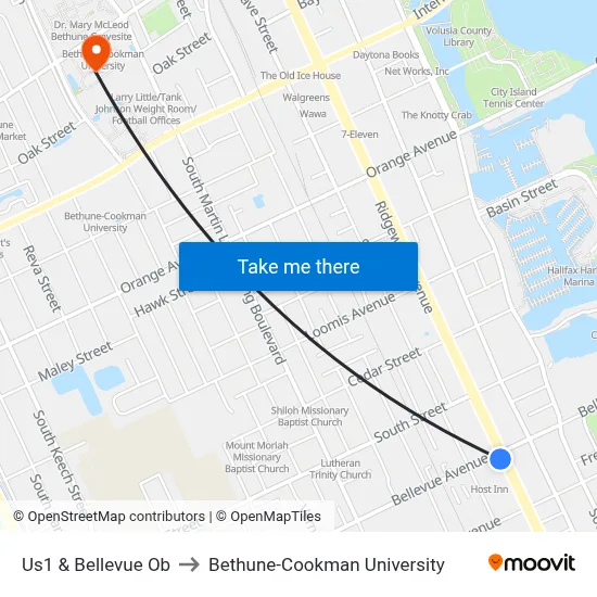 Us1 & Bellevue Ob to Bethune-Cookman University map