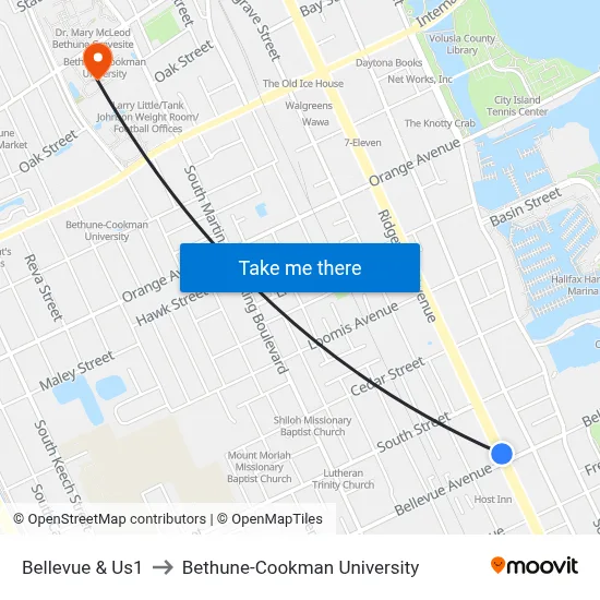 Bellevue & Us1 to Bethune-Cookman University map