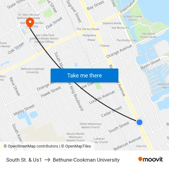 South St. & Us1 to Bethune-Cookman University map