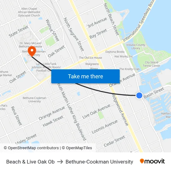 Beach & Live Oak Ob to Bethune-Cookman University map