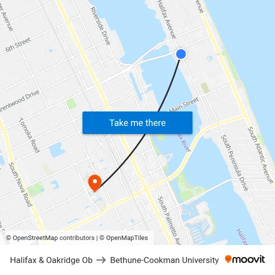 Halifax & Oakridge Ob to Bethune-Cookman University map