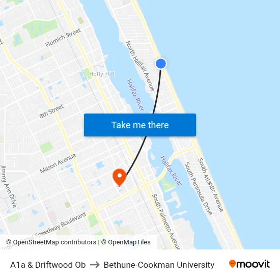 A1a & Driftwood Ob to Bethune-Cookman University map