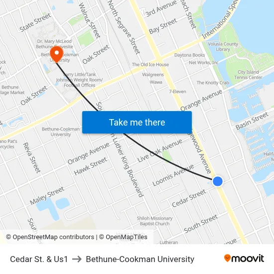 Cedar St. & Us1 to Bethune-Cookman University map