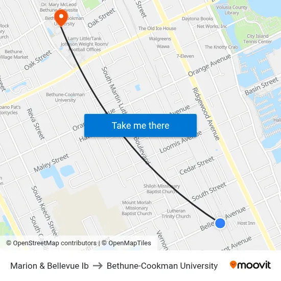 Marion & Bellevue Ib to Bethune-Cookman University map