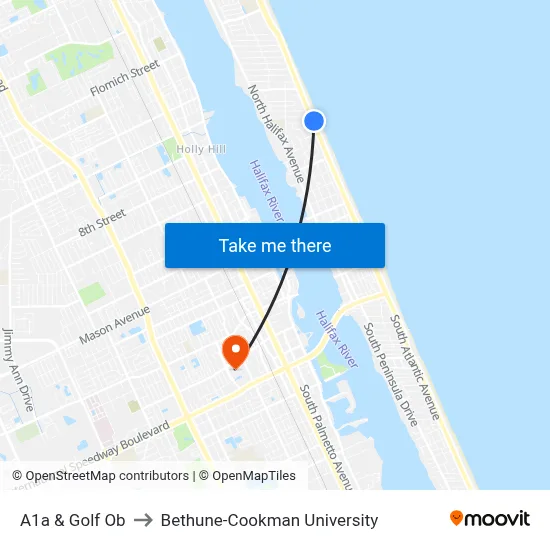 A1a & Golf Ob to Bethune-Cookman University map