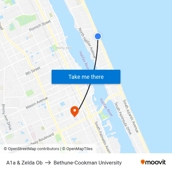 A1a & Zelda Ob to Bethune-Cookman University map