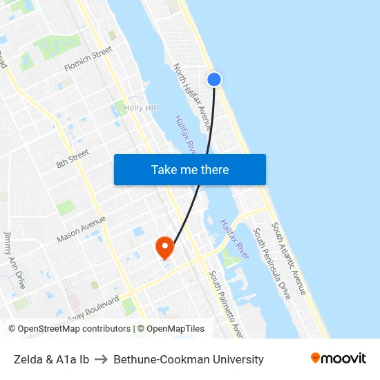 Zelda & A1a Ib to Bethune-Cookman University map