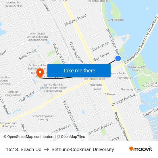 162 S. Beach Ob to Bethune-Cookman University map