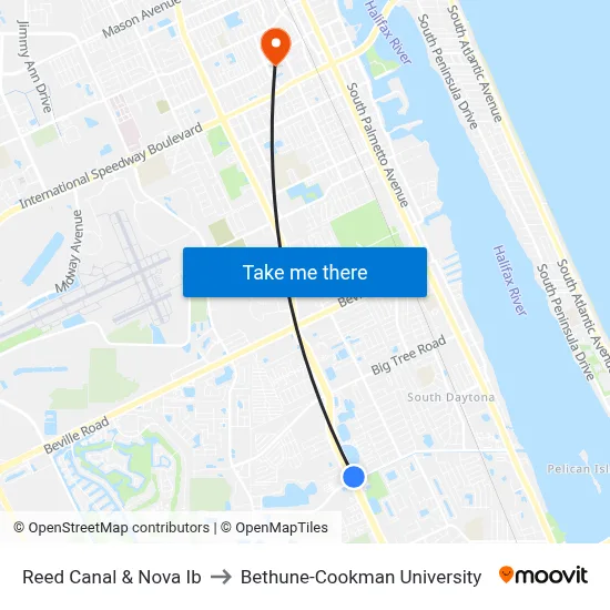 Reed Canal & Nova Ib to Bethune-Cookman University map