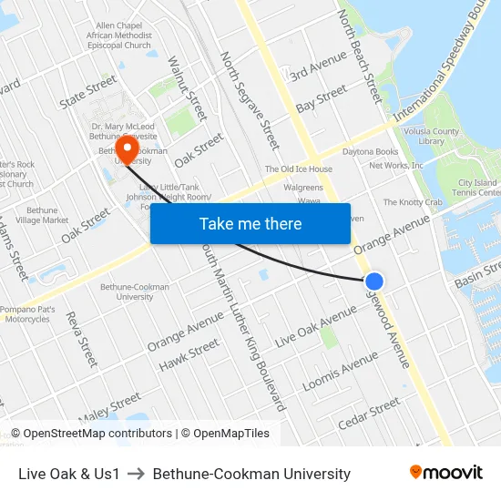 Live Oak & Us1 to Bethune-Cookman University map