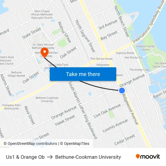 Us1 & Orange Ob to Bethune-Cookman University map