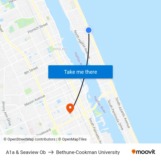 A1a & Seaview Ob to Bethune-Cookman University map
