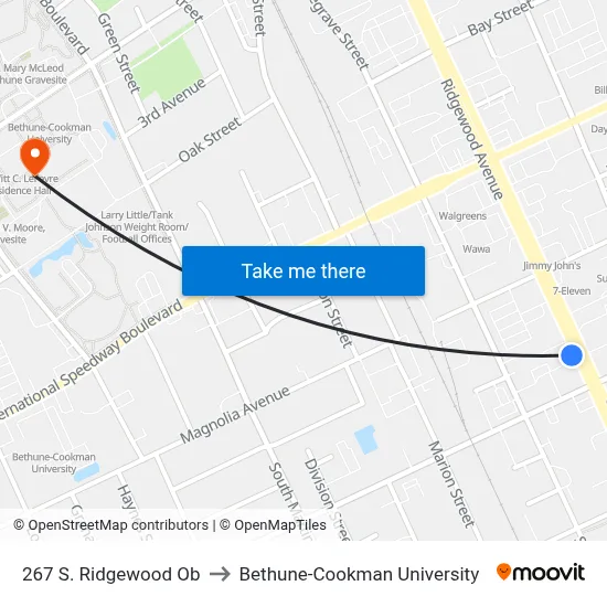 267 S. Ridgewood Ob to Bethune-Cookman University map