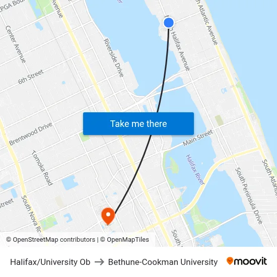 Halifax/University Ob to Bethune-Cookman University map