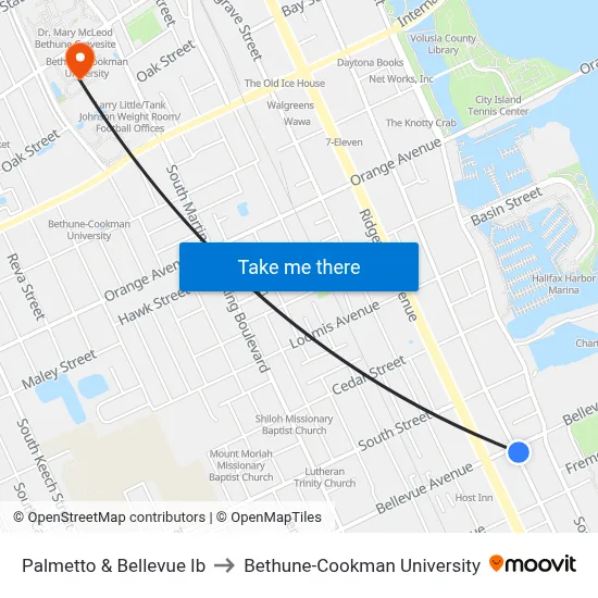 Palmetto & Bellevue Ib to Bethune-Cookman University map