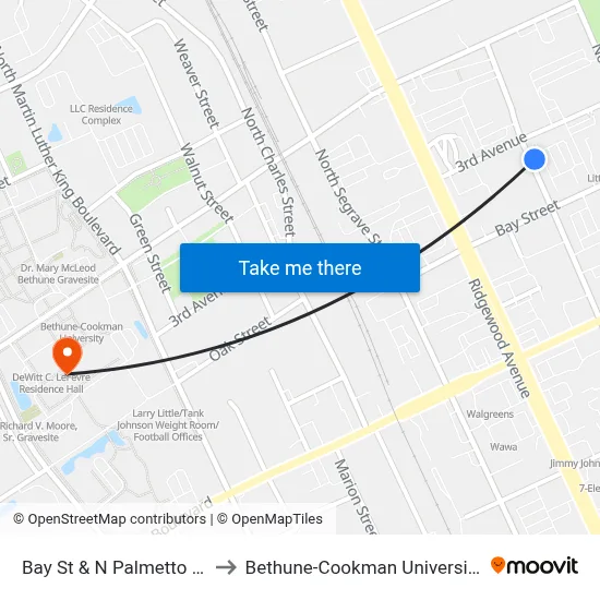 Bay St & N Palmetto  Ib to Bethune-Cookman University map