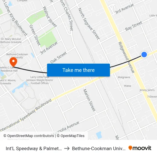 Int'L Speedway & Palmetto Ob to Bethune-Cookman University map
