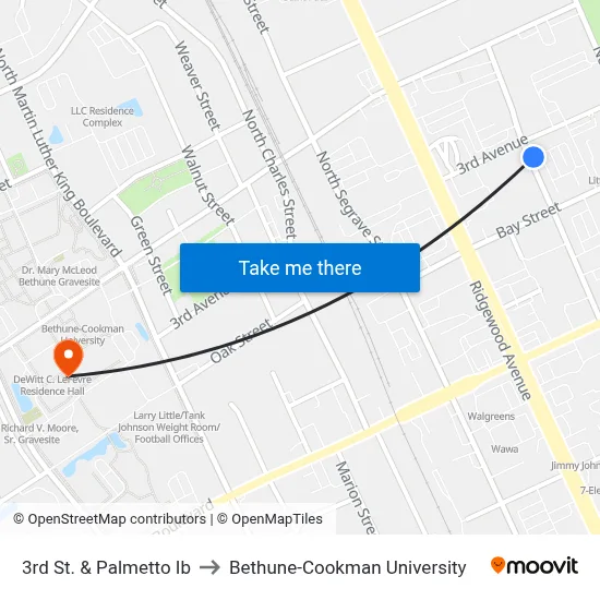 3rd St. & Palmetto Ib to Bethune-Cookman University map