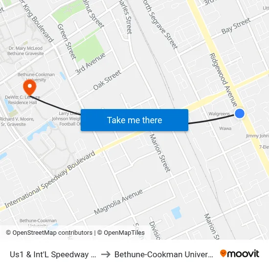 Us1 & Int'L Speedway  Ob to Bethune-Cookman University map