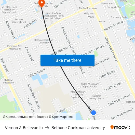 Vernon & Bellevue Ib to Bethune-Cookman University map