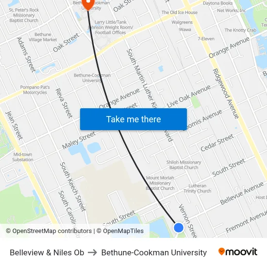 Belleview & Niles Ob to Bethune-Cookman University map