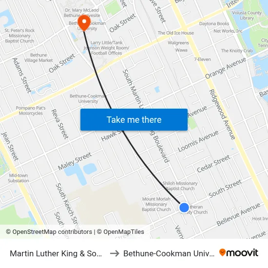 Martin Luther King & South Ob to Bethune-Cookman University map