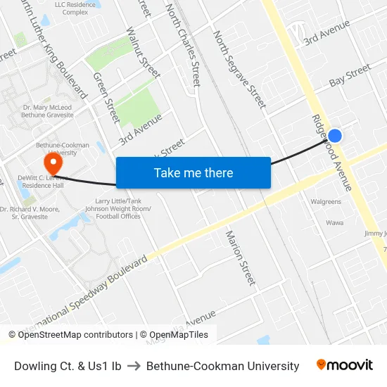 Dowling Ct. & Us1 Ib to Bethune-Cookman University map