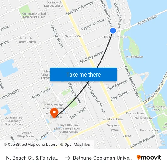 N. Beach St. & Fairview Ob to Bethune-Cookman University map