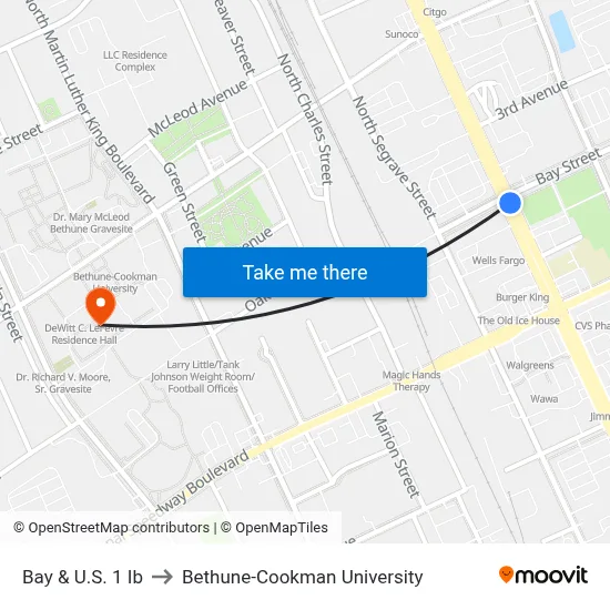 Bay & U.S. 1 Ib to Bethune-Cookman University map