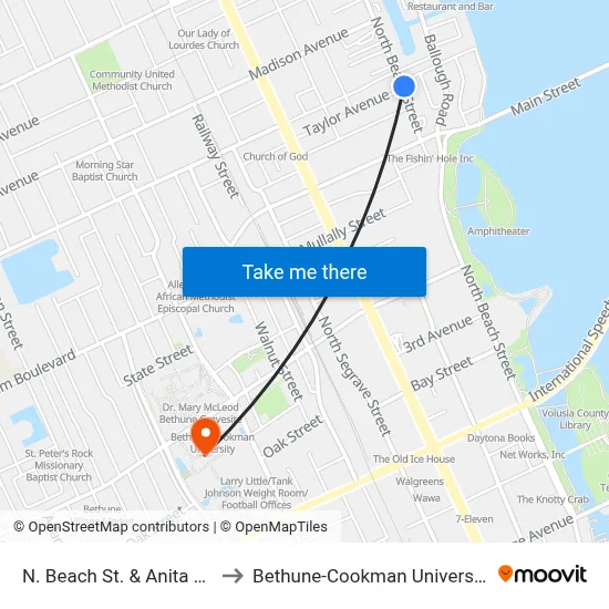 N. Beach St. & Anita Ob to Bethune-Cookman University map