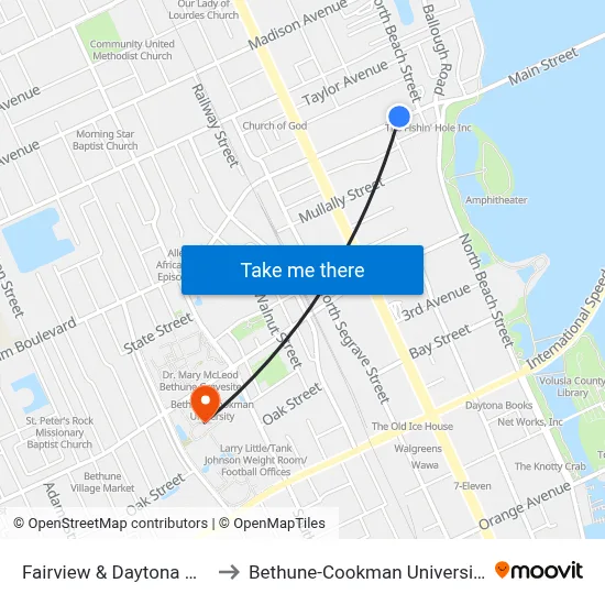 Fairview & Daytona Wb to Bethune-Cookman University map