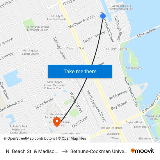 N. Beach St. & Madison Ob to Bethune-Cookman University map