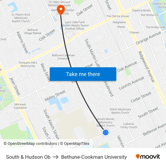 South & Hudson Ob to Bethune-Cookman University map