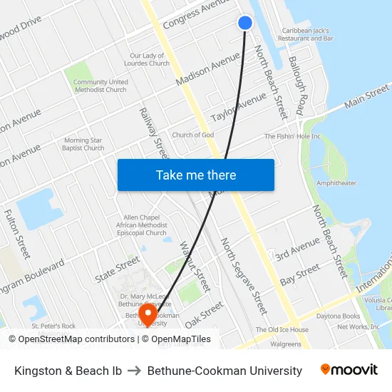 Kingston & Beach Ib to Bethune-Cookman University map
