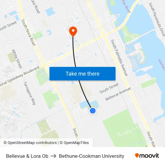 Bellevue & Lora Ob to Bethune-Cookman University map