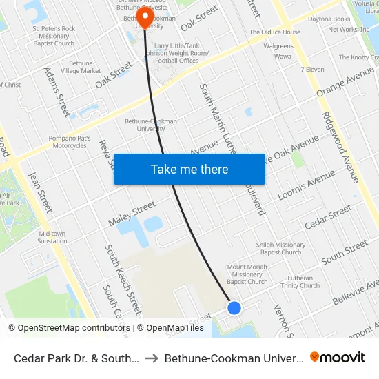 Cedar Park Dr. & South Ob to Bethune-Cookman University map
