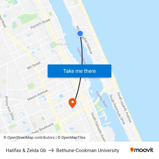 Halifax & Zelda Ob to Bethune-Cookman University map